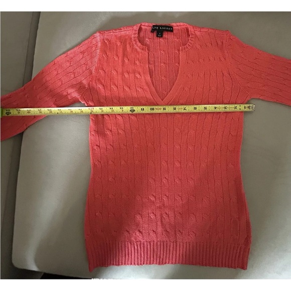 Ralph Lauren Black Label Coral Orange 100% Silk Cable Knit Sweater Sz Small - Picture 5 of 8